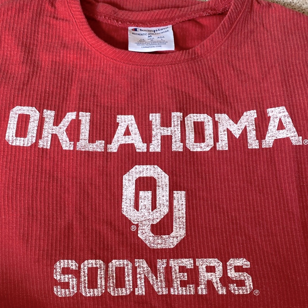 Champion OU Corded Sweatshirt NWOT M Crimson Oklahoma tunic Ribbed Vintage look